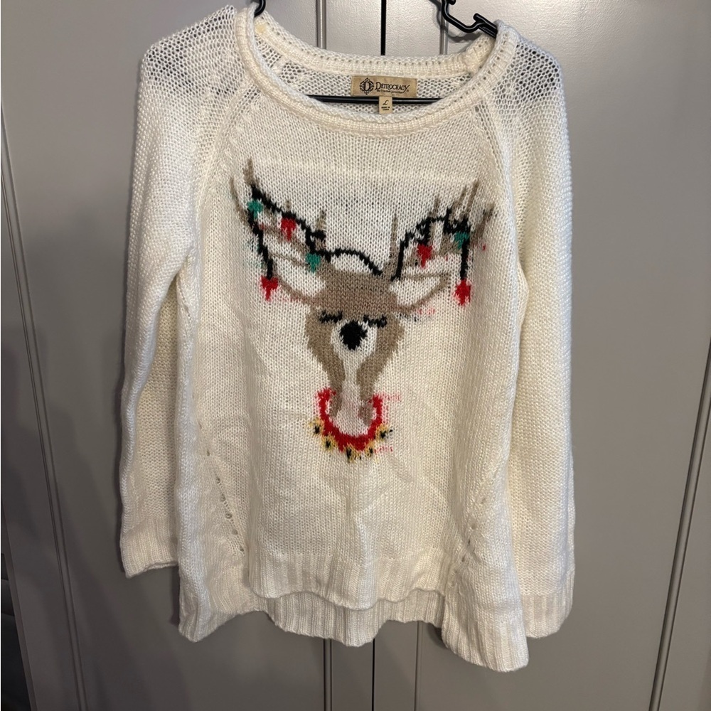 Democracy Christmas reindeer sweater L